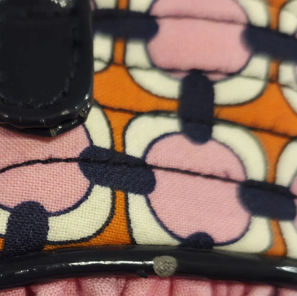 Vera Bradley Pink, Navy & Orange Tote Bag with Geometric Flower & Ruffle Design - Picture 9 of 9